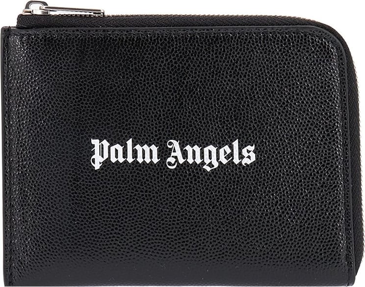 Palm Angels Leather coin purse with removable card holder Zwart