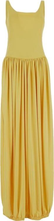 Lanvin Gathered Skirt V-Neckline Long Dress Geel