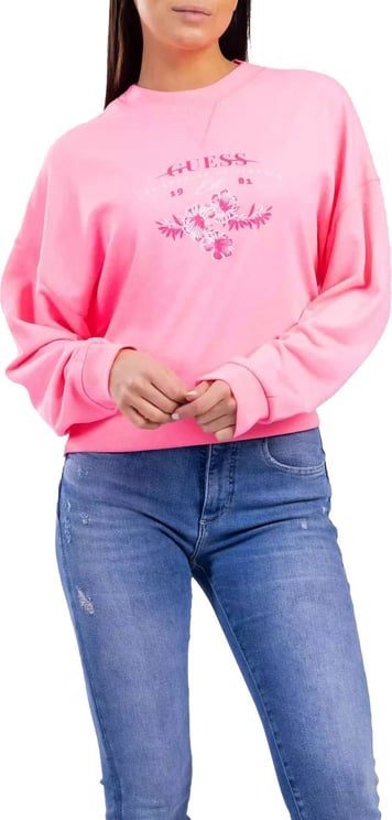 Guess LS CN Neon Sweater Dames Roze Roze