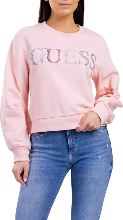 Guess Colorfull Logo Sweater Dames Roze Roze