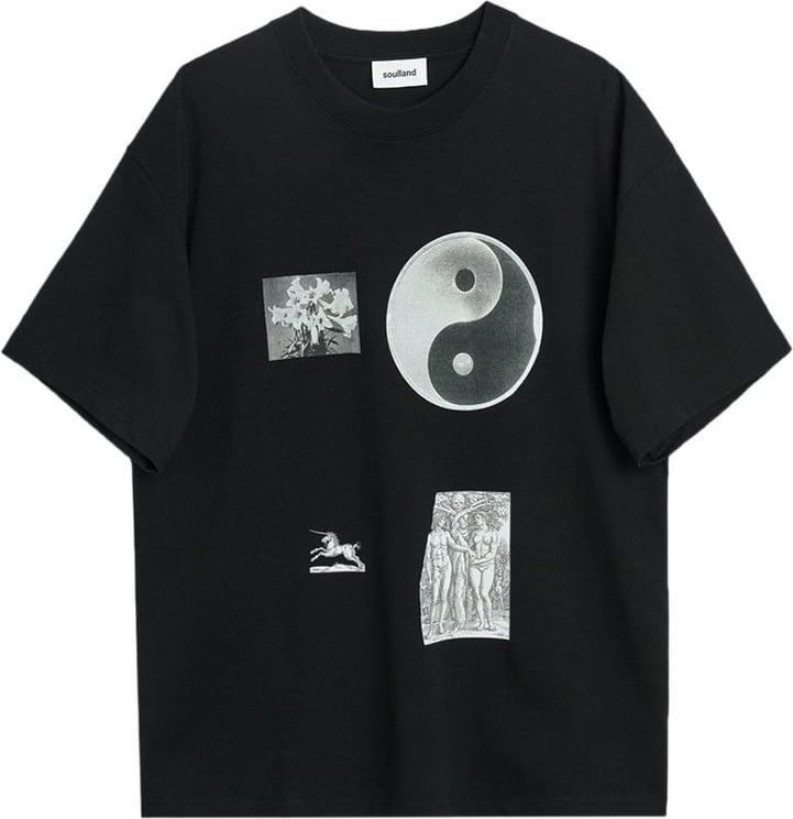 Soulland T-Shirt Collage Nera Zwart