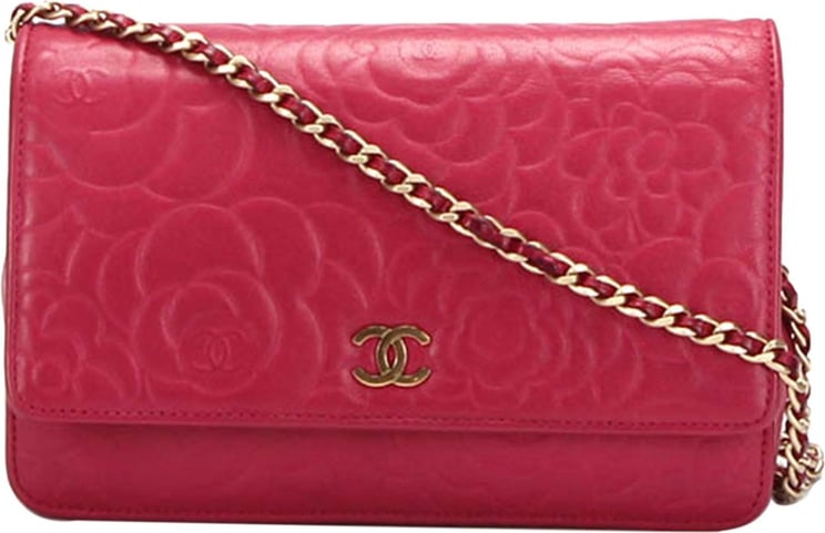 Chanel Camellia Lambskin Leather Wallet on Chain Rood