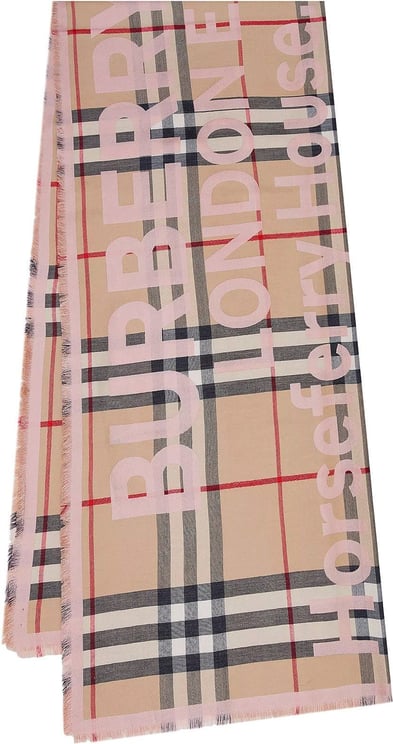 Burberry Cashmere and silk scarf with Exaggerated Check motif Roze