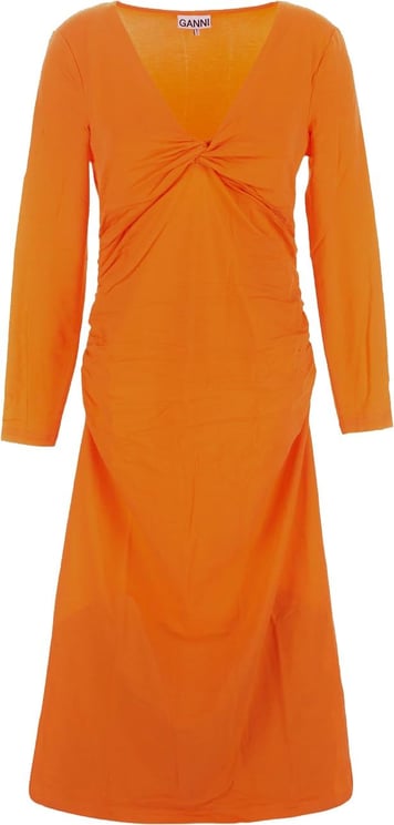 Ganni V-Neckline Midi Dress Oranje