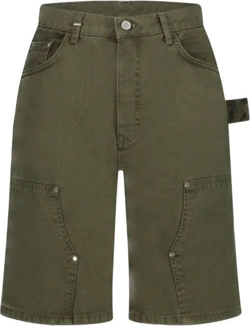 FLÂNEUR Carpenter Short Jeans In Washed Green Denim Groen