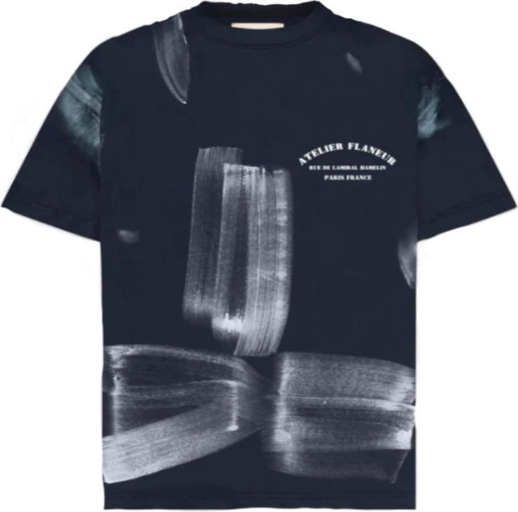 FLÂNEUR Atelier T-Shirt With Paint Stains In Navy Blauw