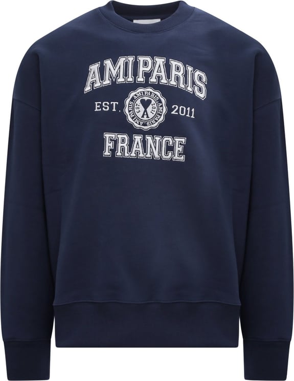 AMI Paris Biologic cotton sweatshirt with logo Blauw