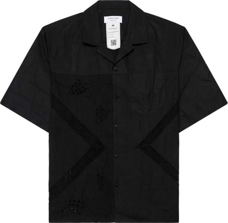 Marine Serre Regenerated Household Linen Bowling Shirt Black Zwart