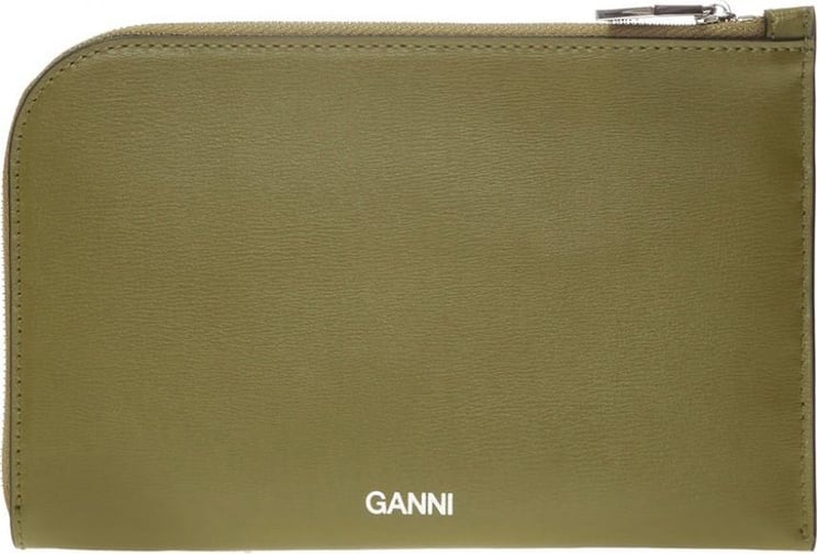 Ganni Logo Zip Pouch Wallet Groen