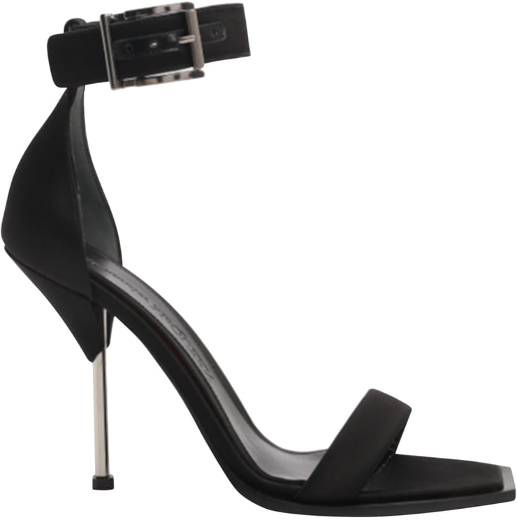 Alexander McQueen Alexander Mcqueen Silk Satin Heel Sandals Zwart