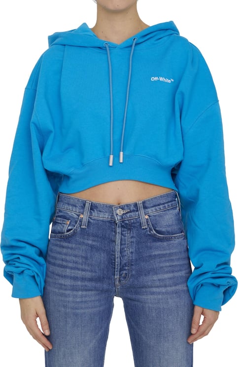 OFF-WHITE Cropped hoodie with logo Blauw