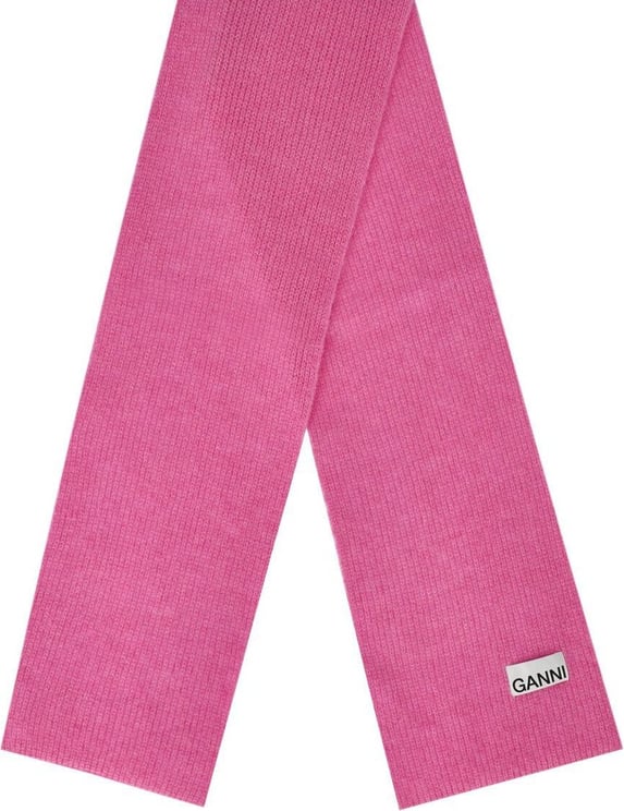Ganni Pink Wool Scarf Pink Roze