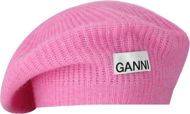 Ganni Pink Wool Beret Pink Roze