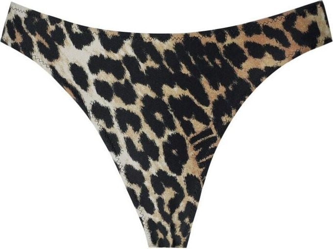 Ganni Leopard Print Cut-out Bikini Bottom Brown Bruin