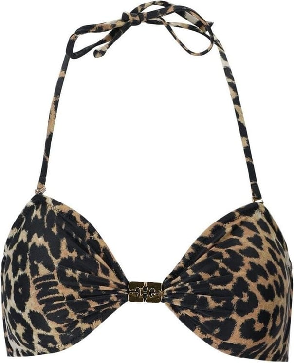 Ganni Leopard Print Bandeau Bikini Top Brown Bruin