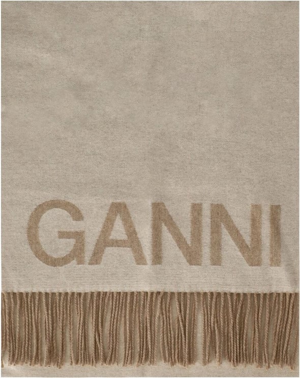 Ganni Cream Scarf With Logo Beige Beige