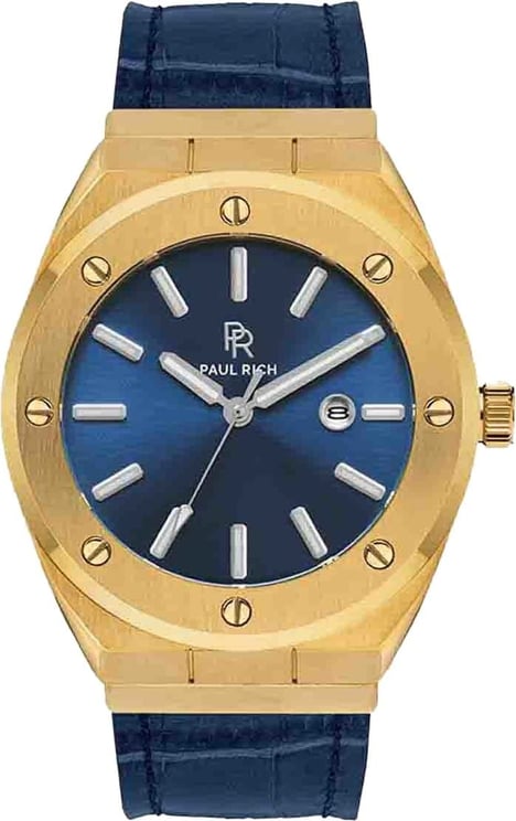 Paul Rich Signature Royal touch Leer PR68GBL horloge 45 mm Blauw