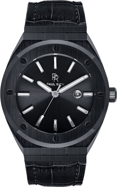 Paul Rich Signature Conquest Leer PR68ABL horloge 45 mm Zwart