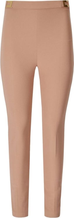 Elisabetta Franchi Nude Trousers With Logo Pink Roze