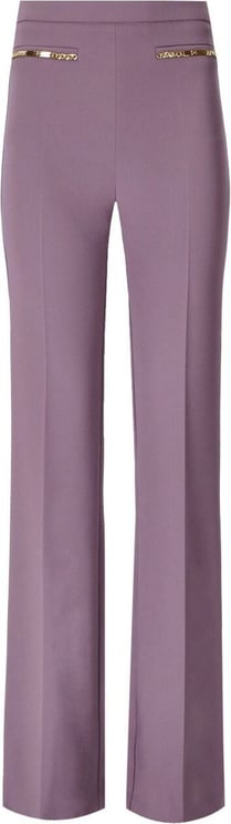 Elisabetta Franchi Candy Violet Palazzo Trousers With Chain Purple Paars