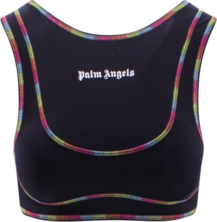 Palm Angels Stretch nylon top with multicolor stitchings Zwart