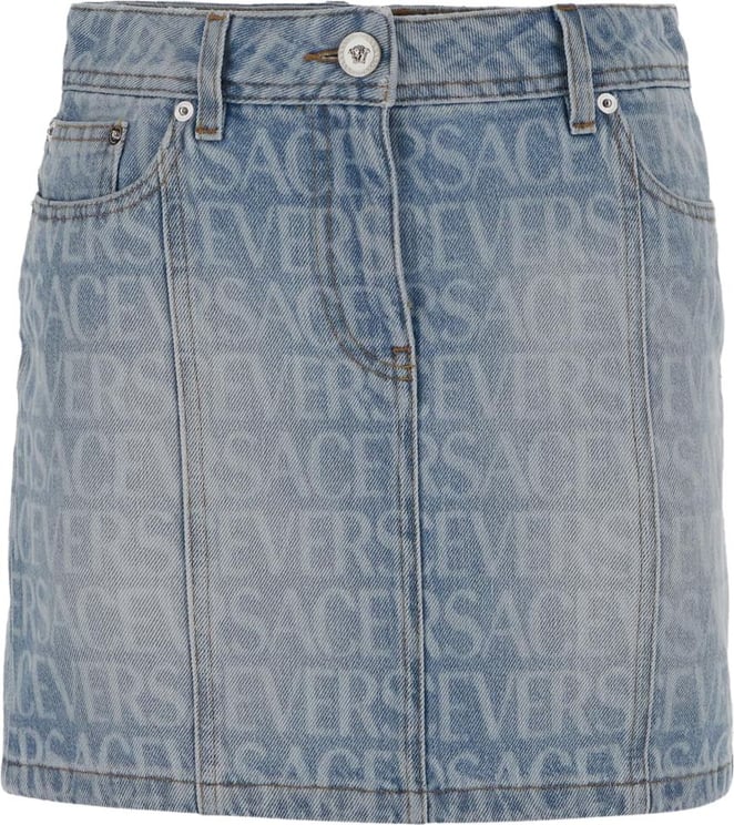 Versace All-Over Logo Mini Skirt Blauw