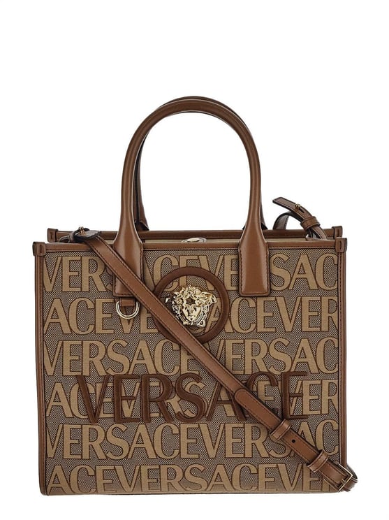 Versace All-Over Logo Small Tote Bag Bruin