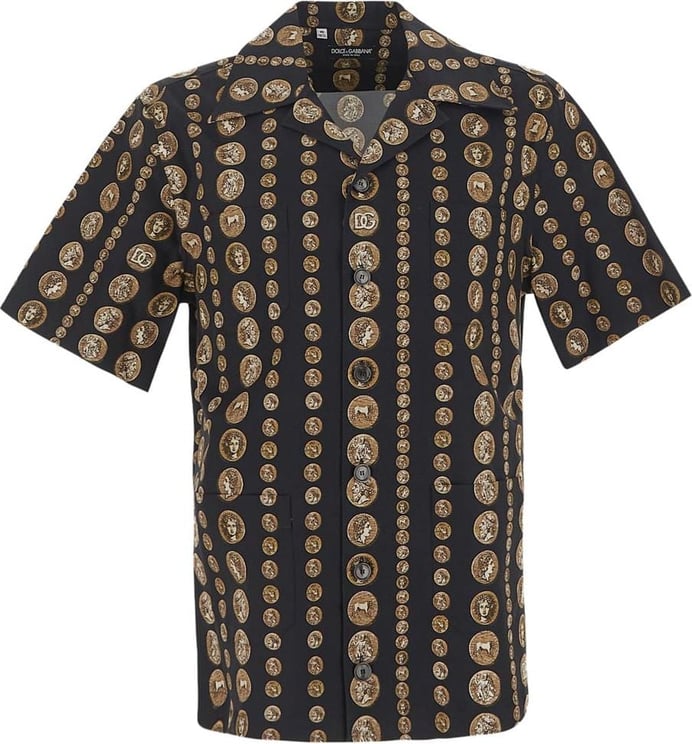 Dolce & Gabbana Coin Print Stretch Drill Hawaiian Shirt Zwart