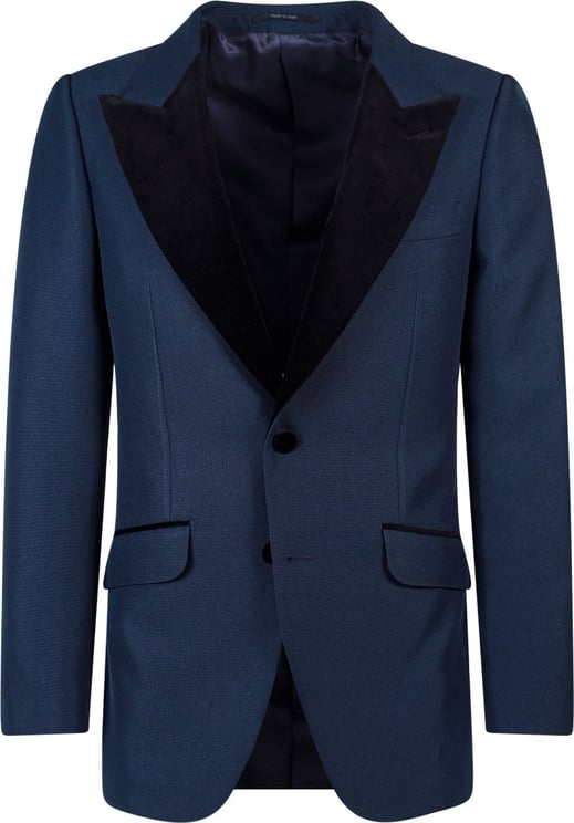 Gucci Single-breasted blazer with velvet details Blauw