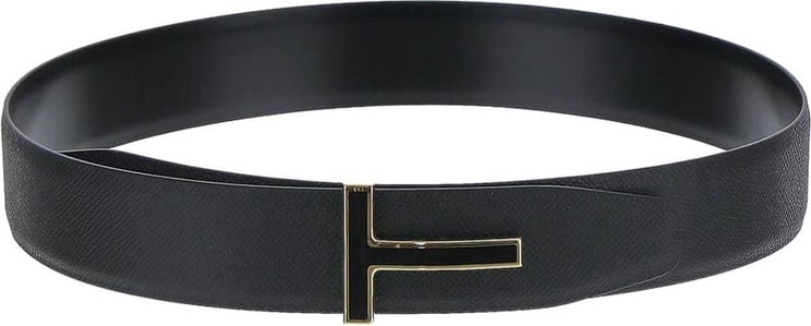 Tom Ford Grained Leather T Icon Belt Zwart