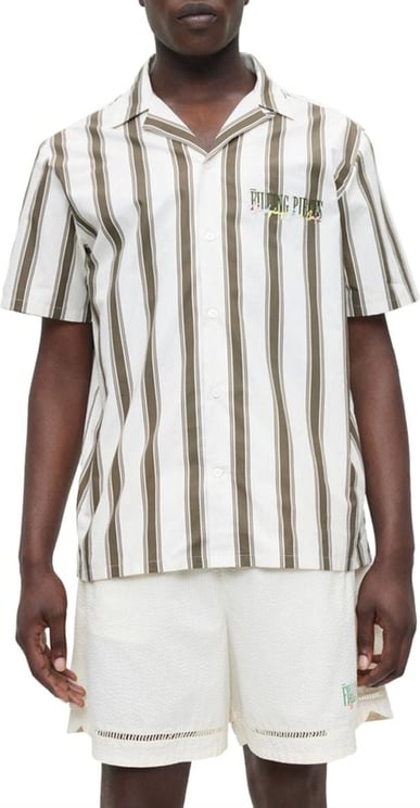 Filling Pieces Resort Shirt Striped Khaki Groen