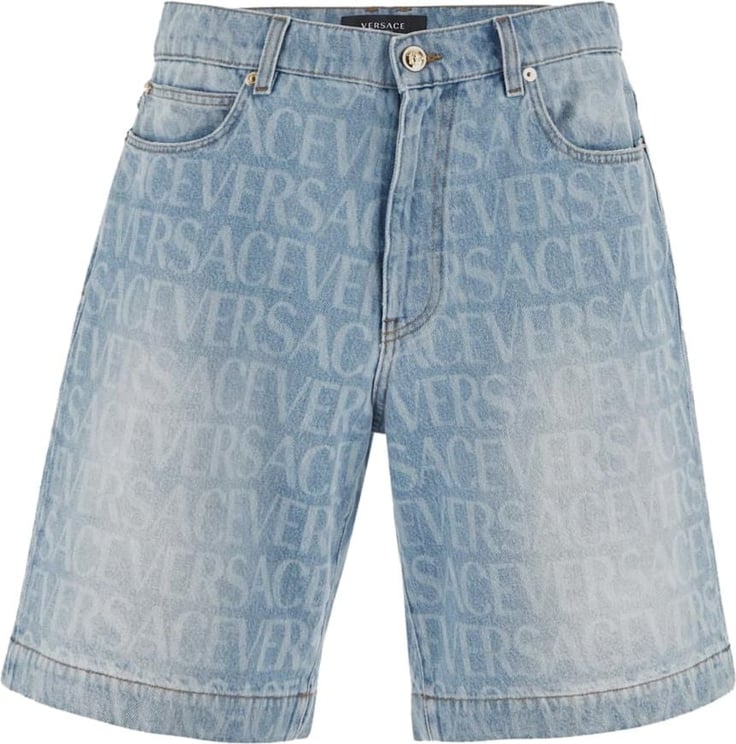 Versace Laser Print Logo Wide-Leg Shorts Blauw
