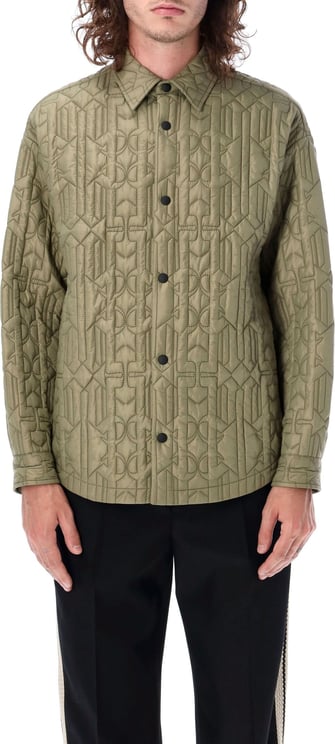 Palm Angels Allover monogram quilted overshirt Groen