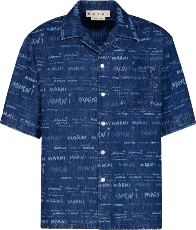 Marni chemise en jean a logo imprime Blauw