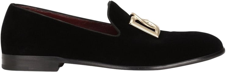 Dolce & Gabbana DG Logo Velvet Slippers Zwart