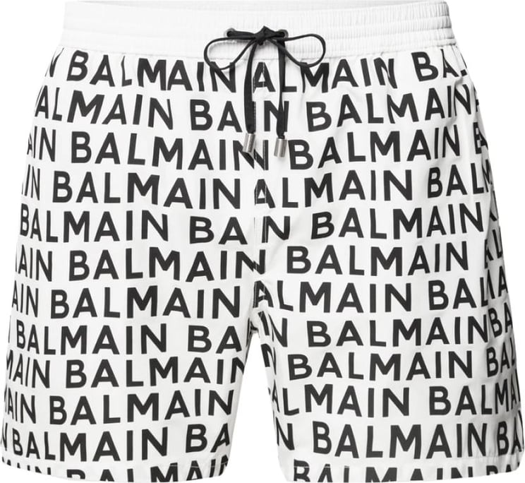 Balmain All-over Logo Print Swim Shorts Wit