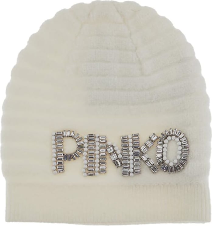 Pinko Crystal Logo Embroidery Hat Wit