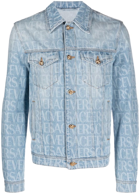 Versace Logo Laser Print Denim Jacket Blauw