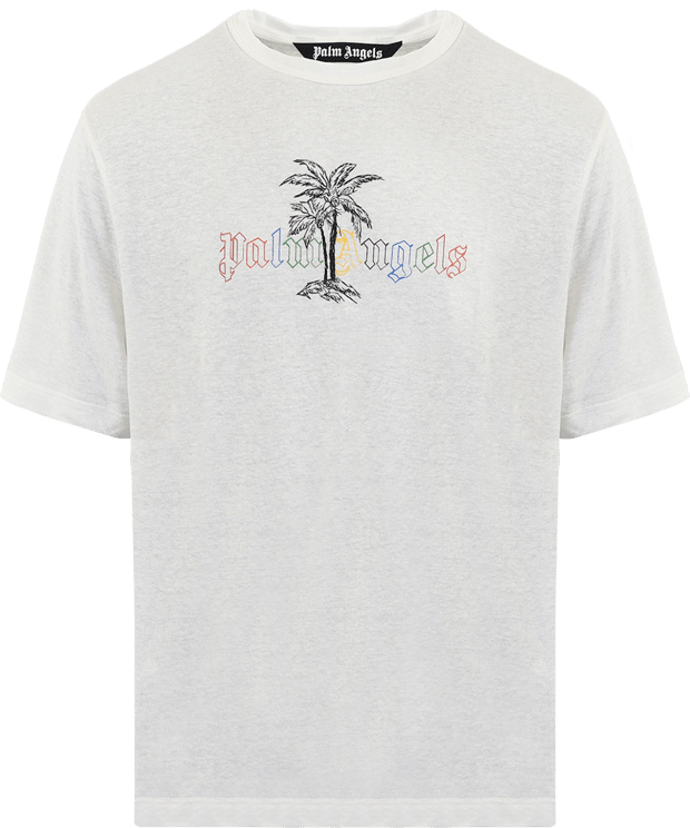 Palm Angels Logo Linen Collar T-Shirt Wit
