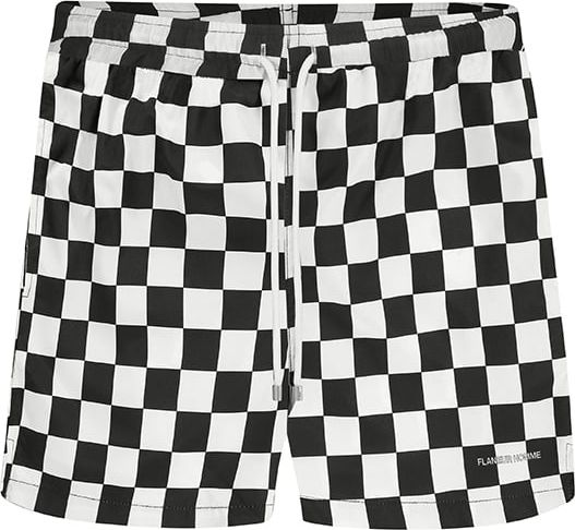 FLÂNEUR Essential Swim Shorts in Black/White Checkers Zwart