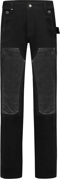 FLÂNEUR Carpenter Straight Jeans with Leather Patches in Black Zwart