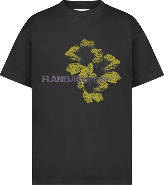 FLÂNEUR Flaneur Flower T-Shirt In Perliet Black Zwart
