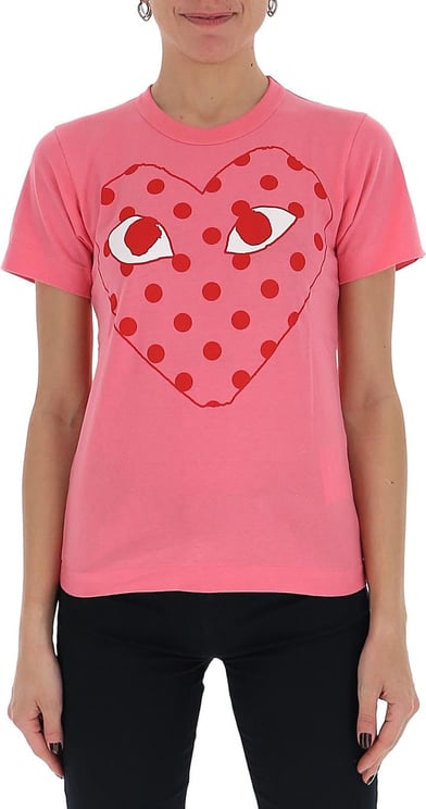 Comme des Garçons Printed Polka Dots Heart T-Shirt Roze