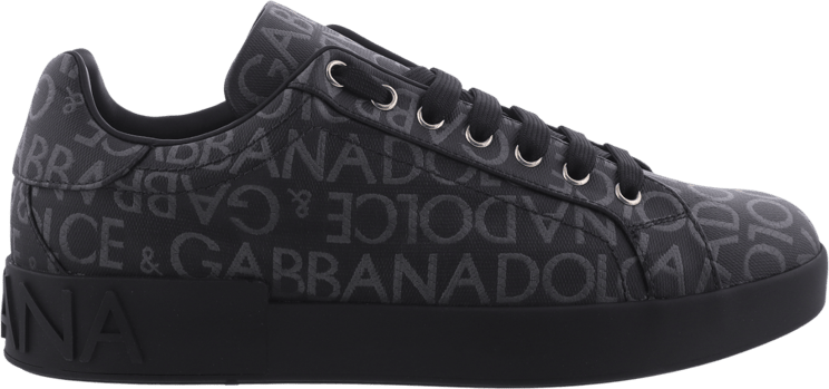 Dolce & Gabbana Coated Jacquard Portofino Sneakers Zwart