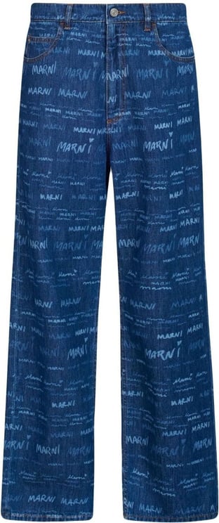 Marni jean droit a logo imprime Blauw