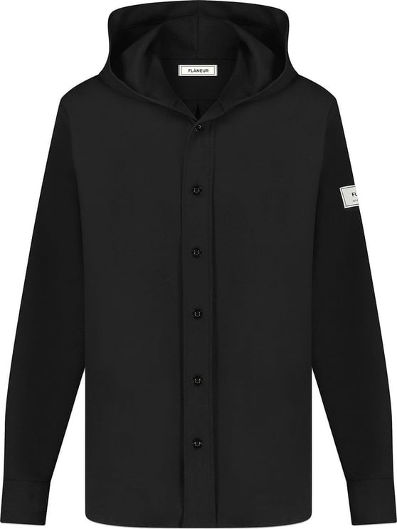 FLÂNEUR Atelier Hooded Shirt Black Zwart