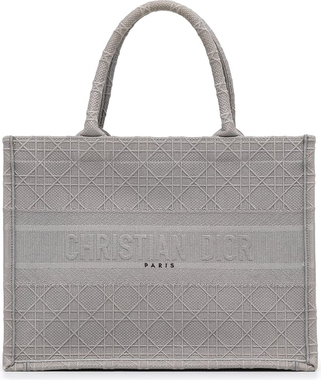 Dior Medium Cannage Embroidered Book Tote Grijs