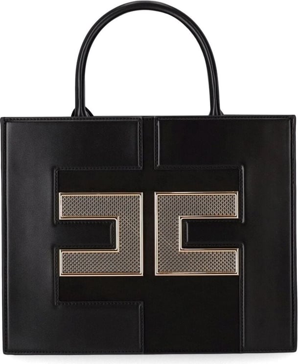 Elisabetta Franchi Black Handbag With Mesh Logo Black Zwart