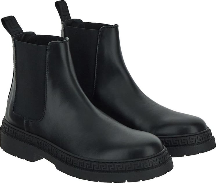 Versace Leather Ankle Boots Zwart