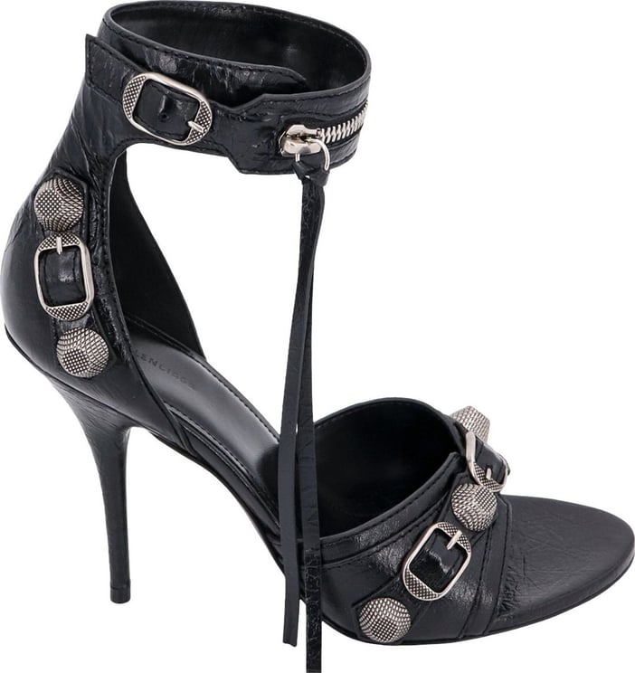 Balenciaga Cagole leather sandals with metal details Zwart